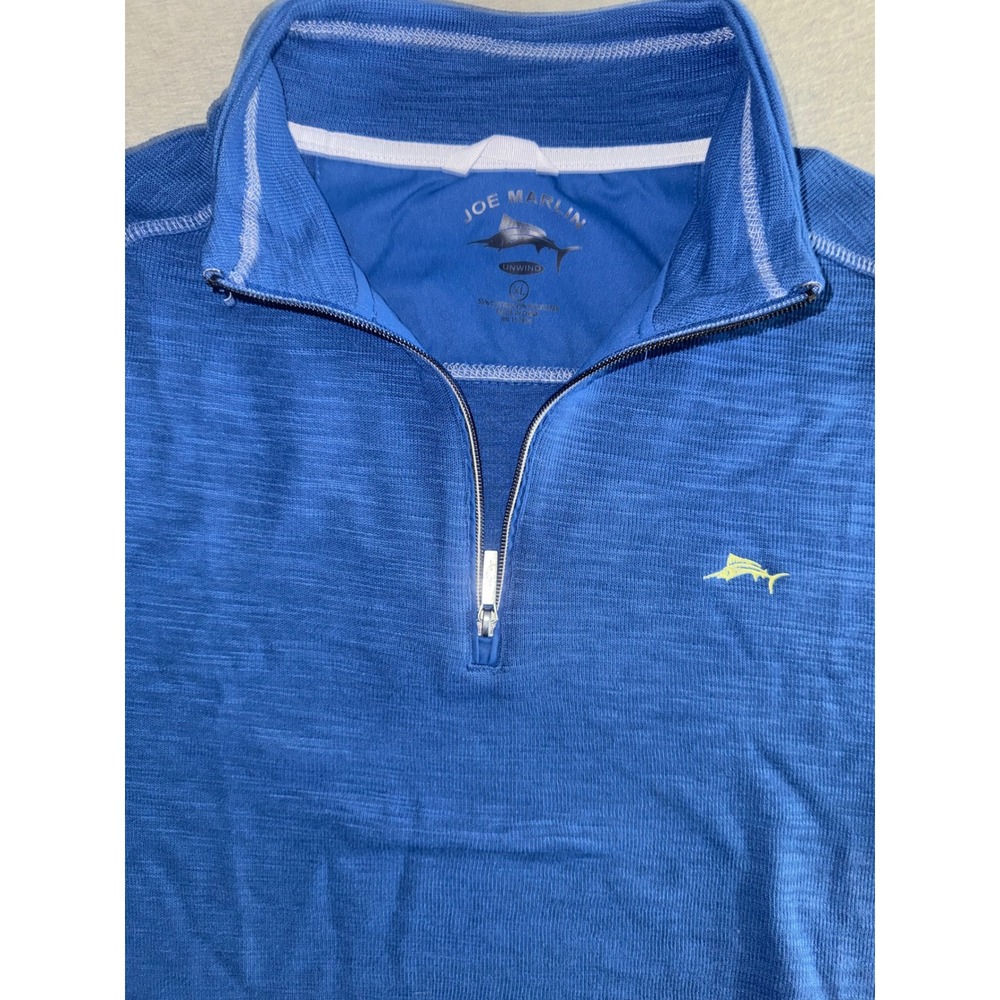 Joe Marlin Men Relaxed Fit Blue 1/4 Zip Pullover Size XL Coastal Nautical Preppy